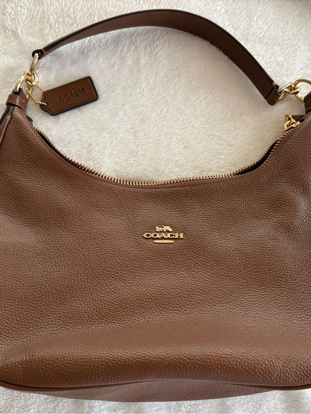 COACH Brown Pebbled Leather Hobo Shoulder Bag with Gold Hardware